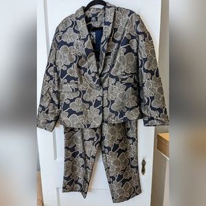 Lucca Exclusively for Wildfang Two-Piece Navy and Gold Formal floral Suit